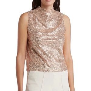 NWOT Melrose and Market Sequin Mock Neck
Sleeveless Top Rose Gold Size L